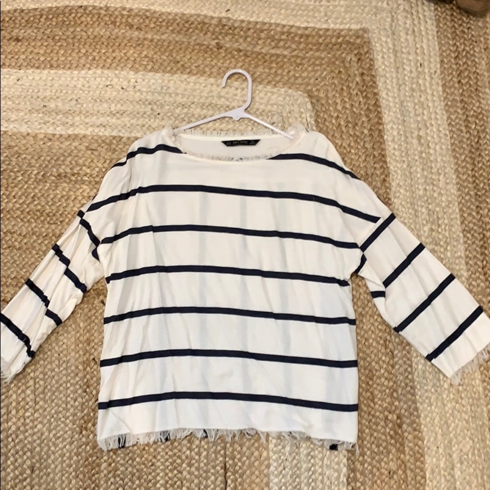 Zara navy and white 3/4 sleeve top